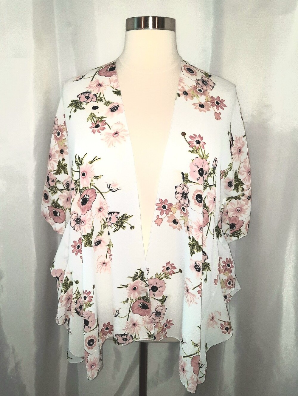 Jack & Missy White & Pink Floral Kimono Cardigan Boho / Beach - Womens One Size